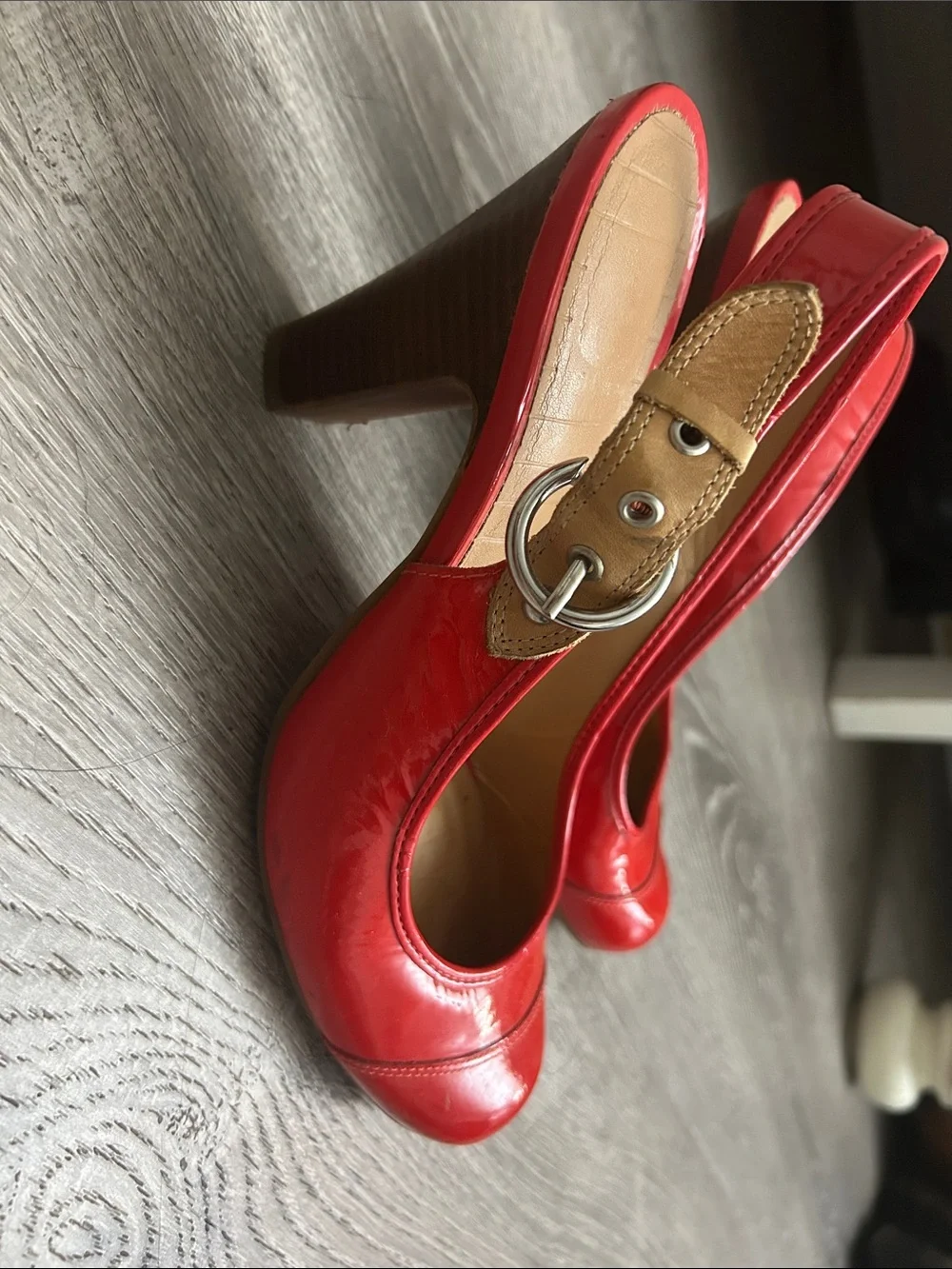 Gianni Bini Red Patent Slingback Heels with Buckle Accent